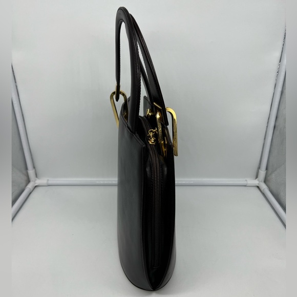 VALENTINO ORLANDI Vintage Brown Leather Gold Tone Top Handle Satchel Bag - Picture 10 of 16